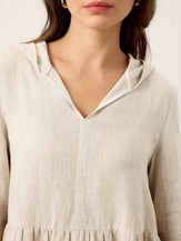 100% Linen Sculpted-Hood Caftan Midi Dress LINETTE by LINTICO for women