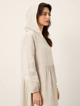 100% Linen Sculpted-Hood Caftan Midi Dress LINETTE by LINTICO for women