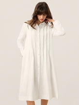100% Linen Embroidered Pintuck Midi Shirt Dress SYLVIA by LINTICO for women