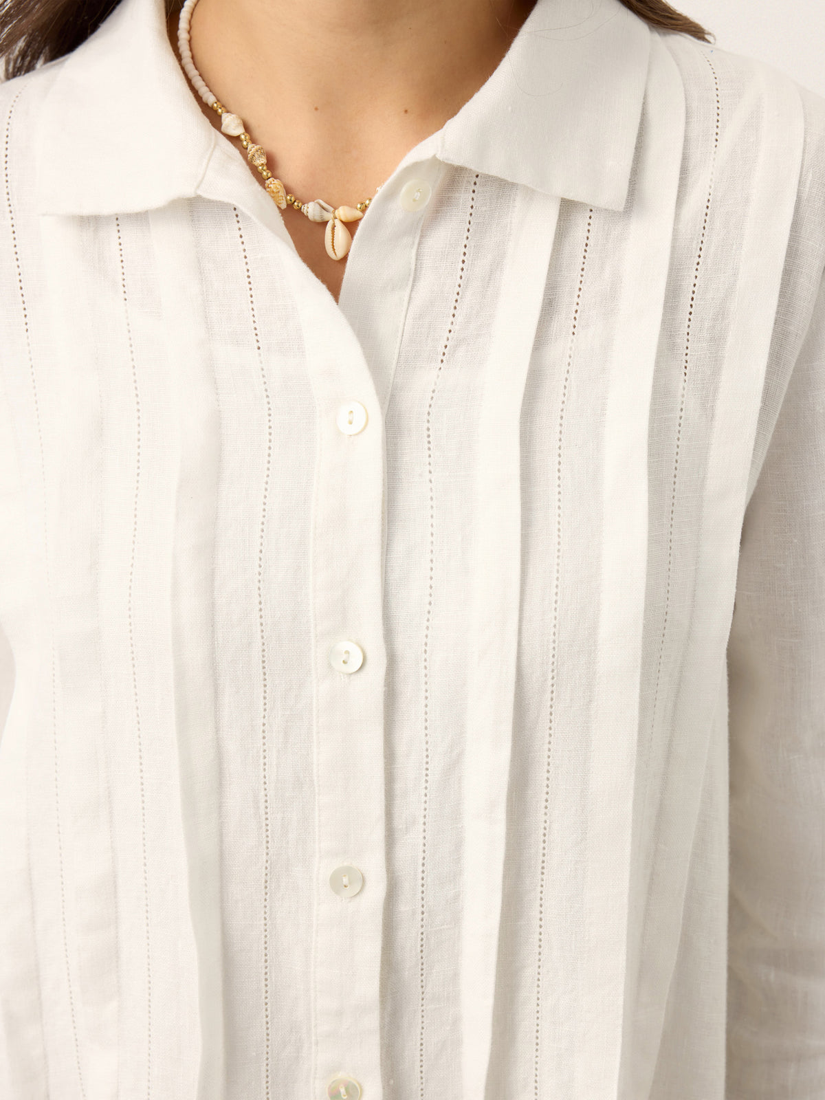 100% Linen Embroidered Pintuck Midi Shirt Dress SYLVIA by LINTICO for women