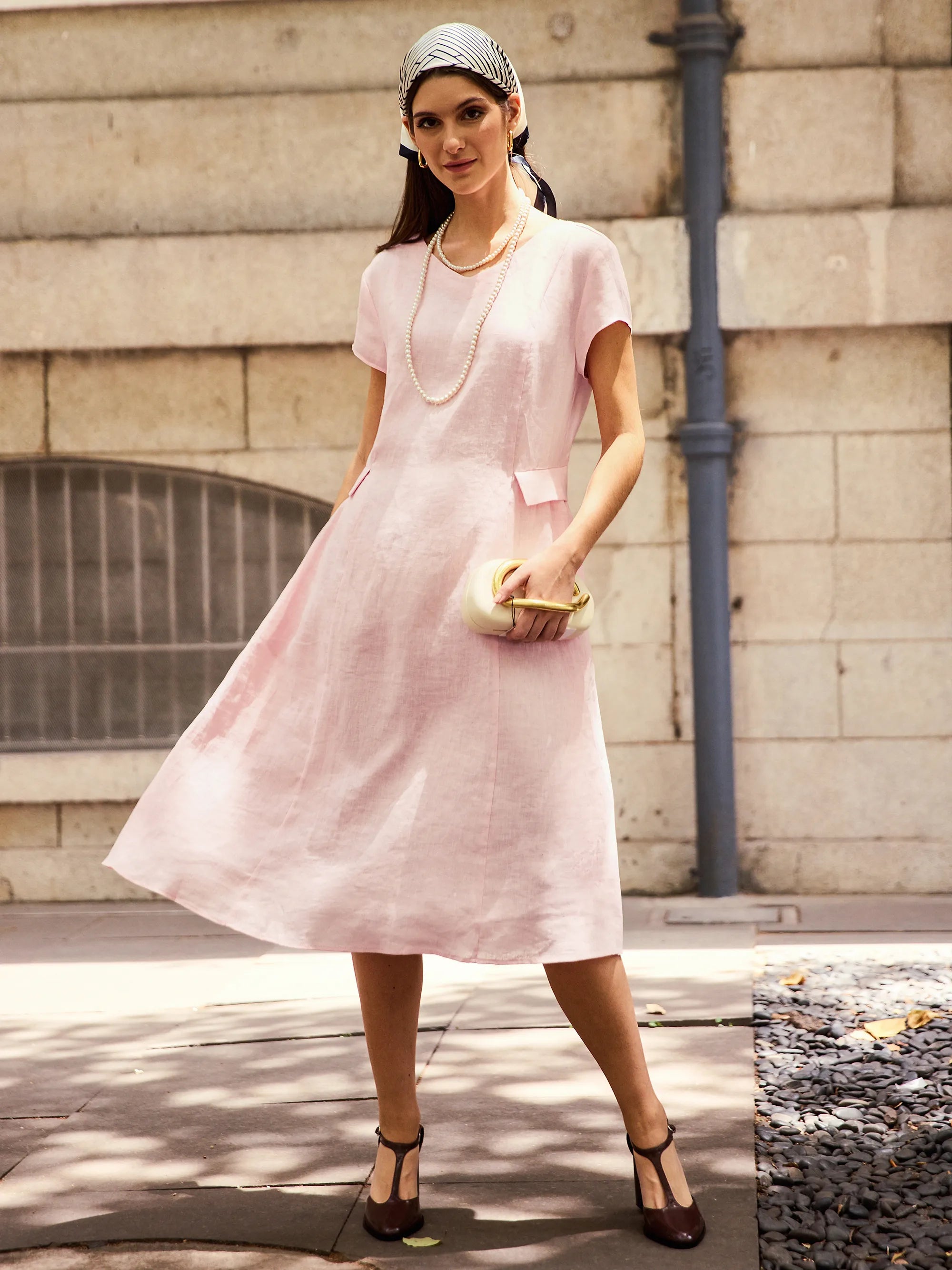 100% Linen Natural Summer V-Neck Dress