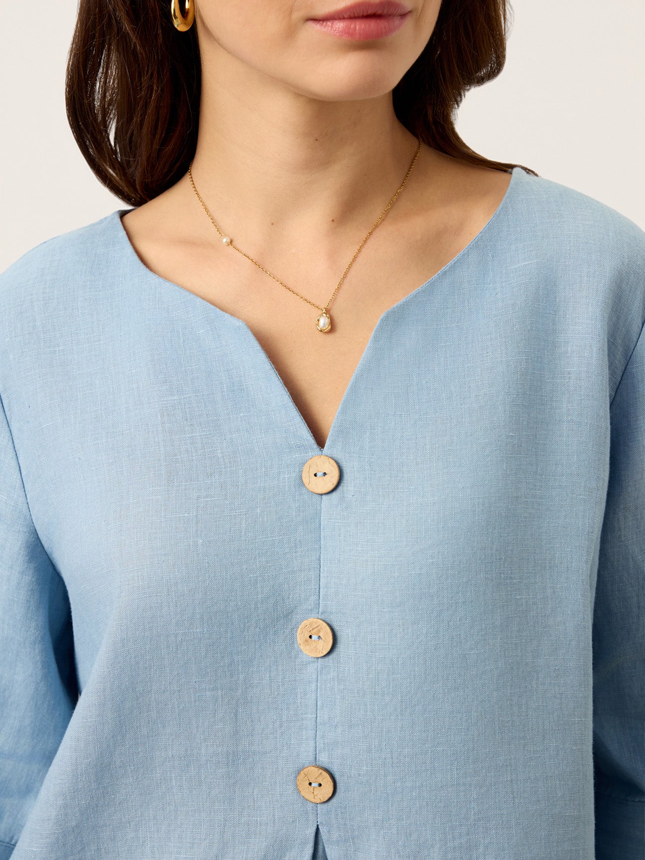 100% Linen Split Neck Inverted Pleat Top TABITHA