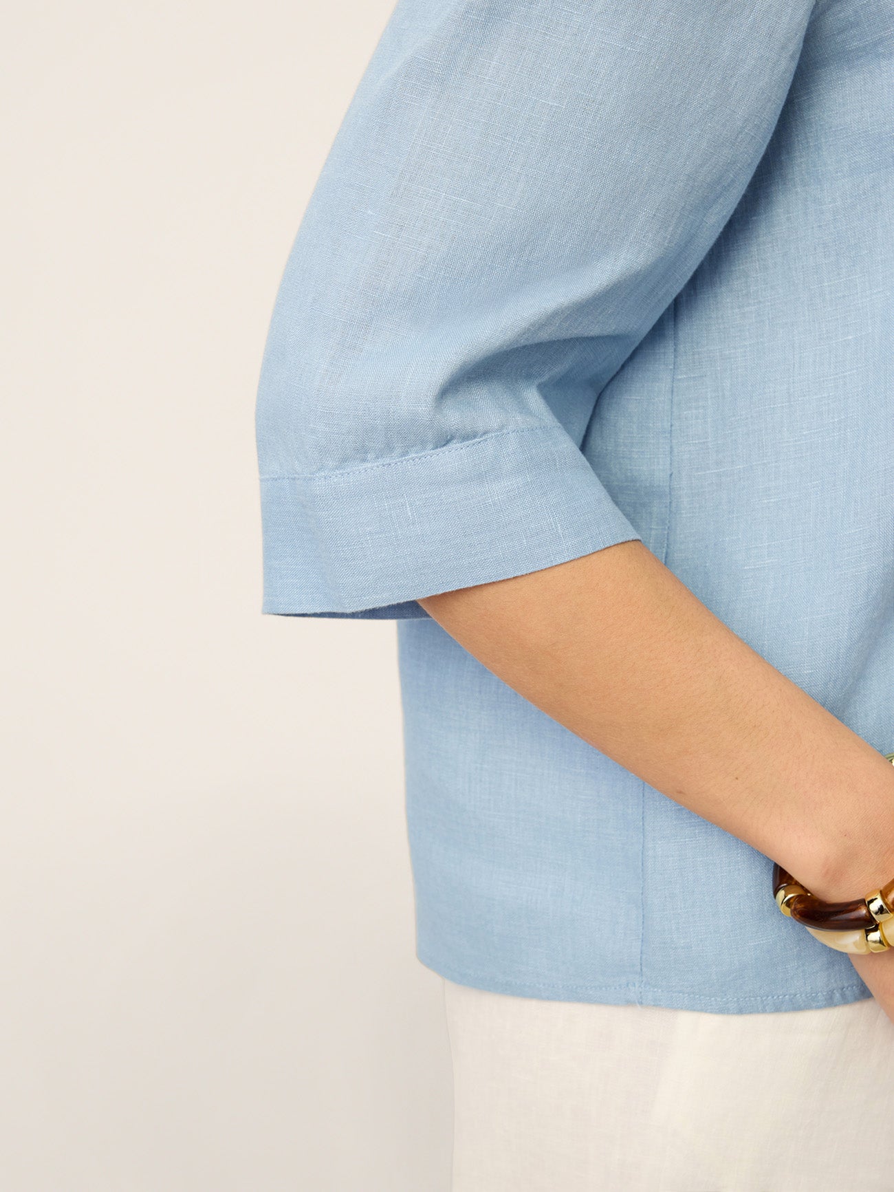 100% Linen Split Neck Inverted Pleat Top TABITHA