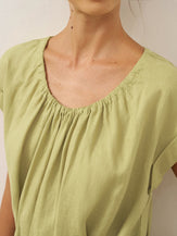 100% Linen Pleated Crew Neck Midi Dress with Detachable Tie Straps MIRA by LINTICO for women