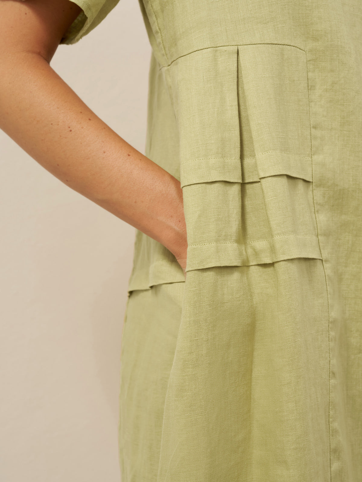 100% Linen Pleated Crew Neck Midi Dress MILA by LINTICO for women