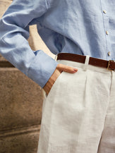 100% Linen Pleated Linen Shorts ELLEN by LINTICO for women