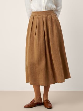 100% Linen Pleated Side Button Skirt LILITH