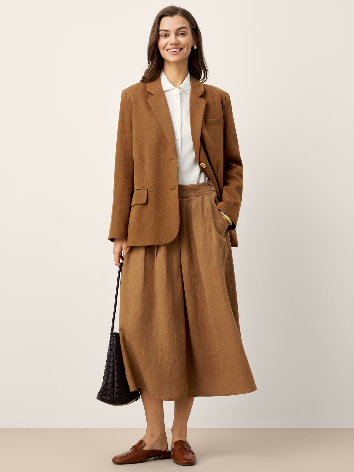 100% Linen Pleated Side Button Skirt LILITH by LINTICO for women