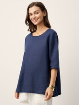 100% Linen Relaxed Back Button Top with Tab Sleeves SYLVANA by LINTICO for women