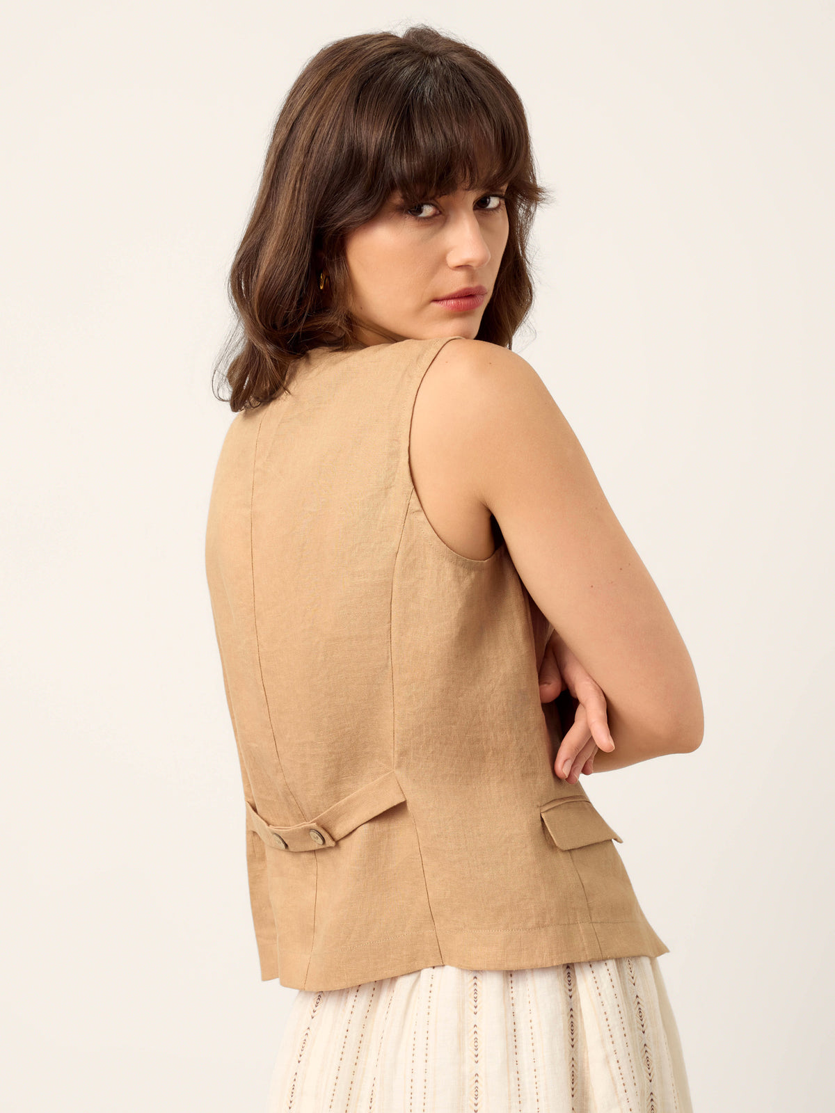 100% Linen Cinch-Back Sleeveless Tailored Vest BRONWYN by LINTICO for women
