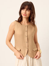 100% Linen Cinch-Back Sleeveless Tailored Vest BRONWYN by LINTICO for women
