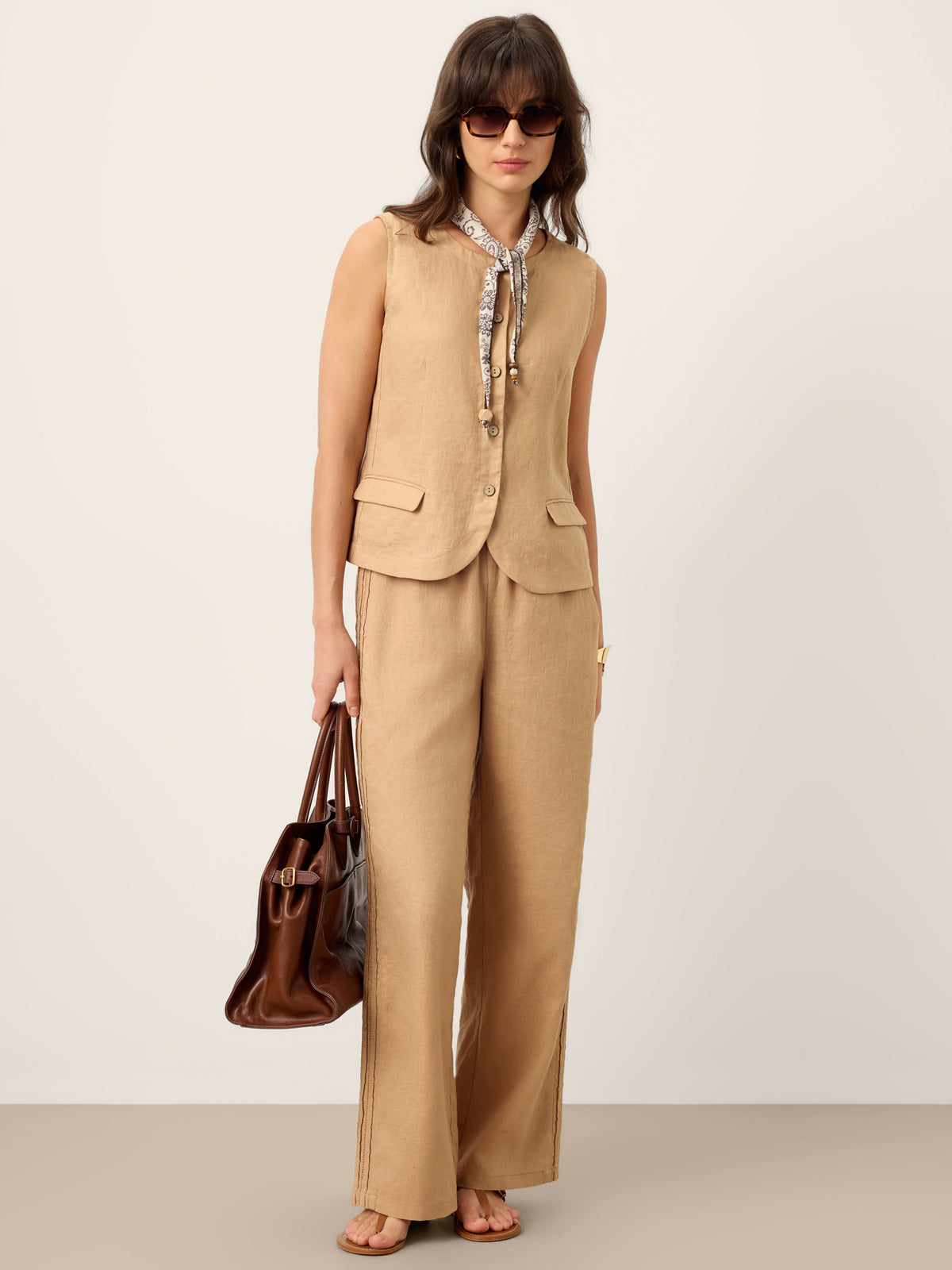 100% Linen Cinch-Back Sleeveless Tailored Vest BRONWYN by LINTICO for women