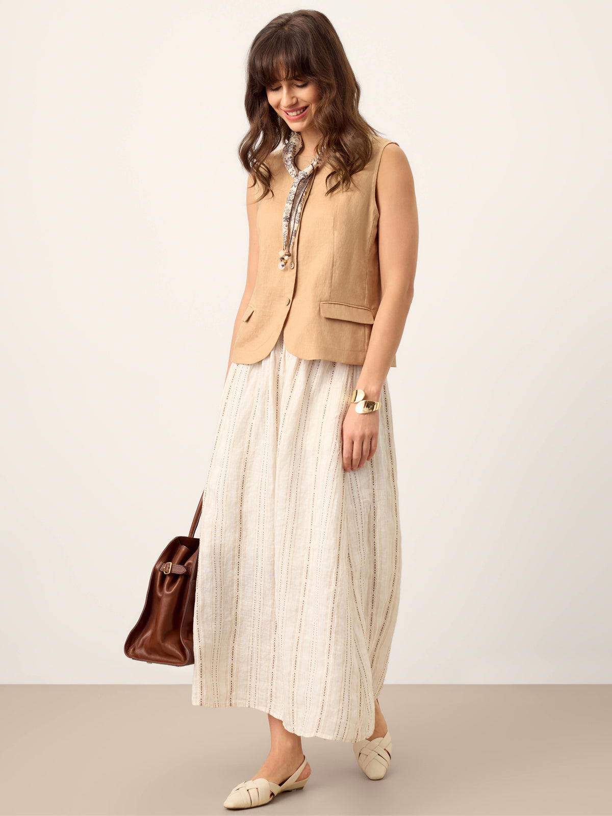 100% Linen Cinch-Back Sleeveless Tailored Vest BRONWYN by LINTICO for women