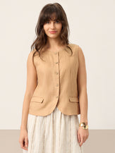 100% Linen Cinch-Back Sleeveless Tailored Vest BRONWYN by LINTICO for women