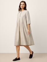 Robe midi femme 100% lin, bord volanté et pli creux, LAVINIA par LINTICO