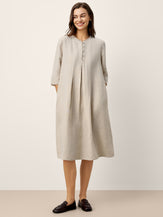 Robe midi femme 100% lin, bord volanté et pli creux, LAVINIA par LINTICO