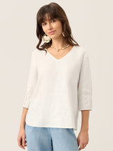100% Linen Scoop Neck Slit Back Pullover Top FELICIA by LINTICO for women