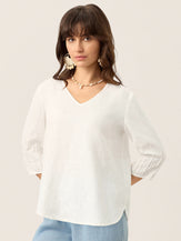 100% Linen Scoop Neck Slit Back Pullover Top FELICIA by LINTICO for women
