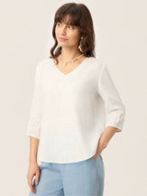 100% Linen Scoop Neck Slit Back Pullover Top FELICIA by LINTICO for women