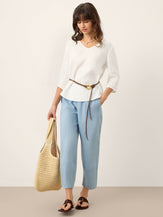 100% Linen Scoop Neck Slit Back Pullover Top FELICIA by LINTICO for women