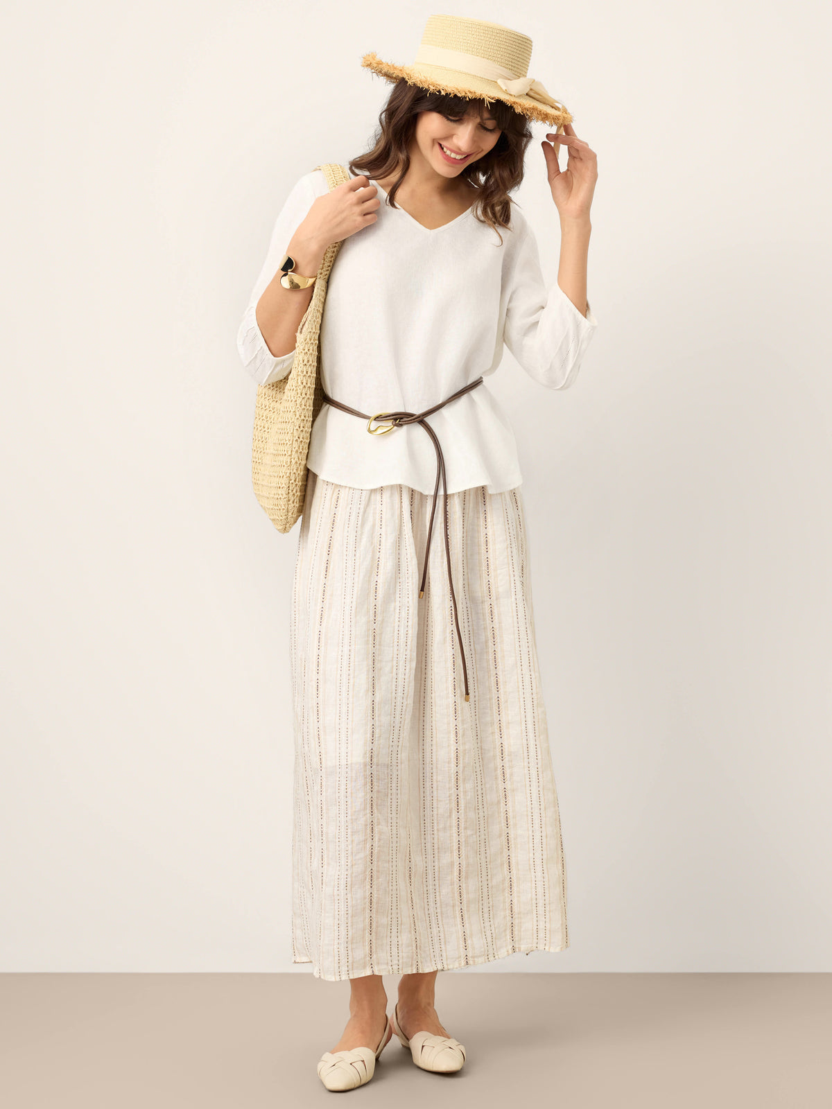 100% Linen Scoop Neck Slit Back Pullover Top FELICIA by LINTICO for women