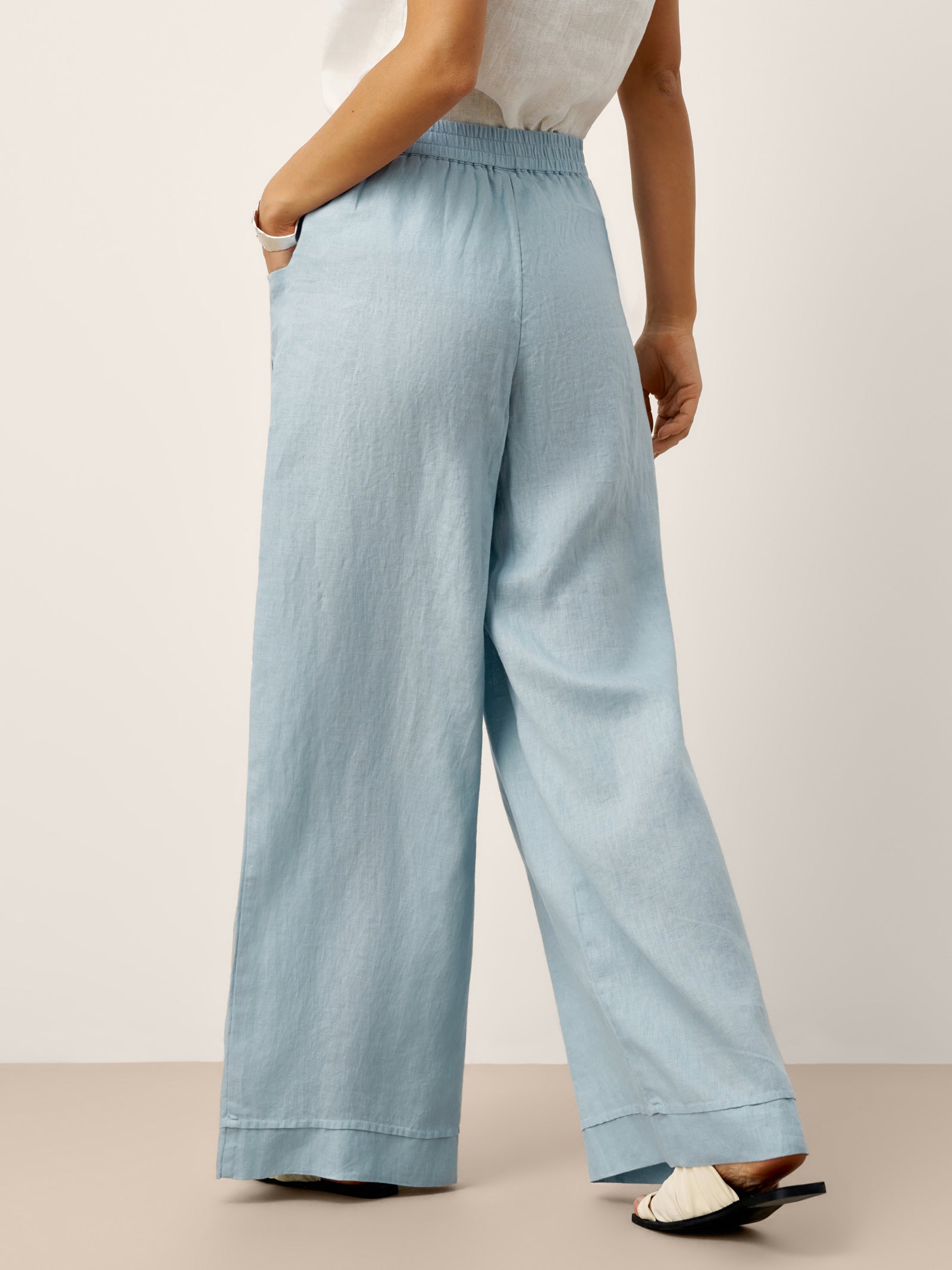 100% Linen Sculpted Pleat Elasticated Back Relaxed Pants VERIDIANA