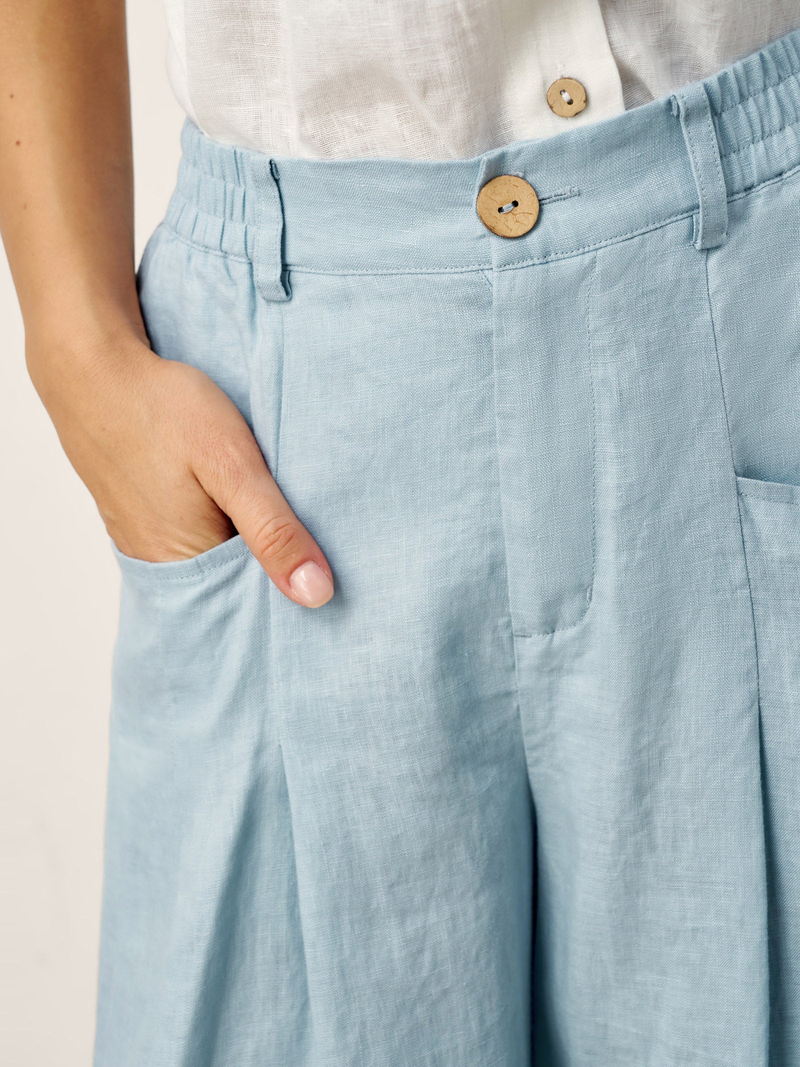 100% Linen Sculpted Pleat Elasticated Back Relaxed Pants VERIDIANA by LINTICO for women