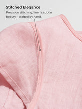 100% Linen Shell Button Pleated Crew Neck Top RENA by LINTICO for women