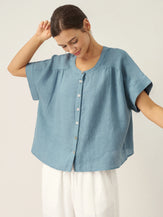 100% Linen Short Sleeve Crew Neck Shirt FINA by LINTICO for women