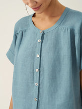 100% Linen Short Sleeve Crew Neck Shirt FINA by LINTICO for women