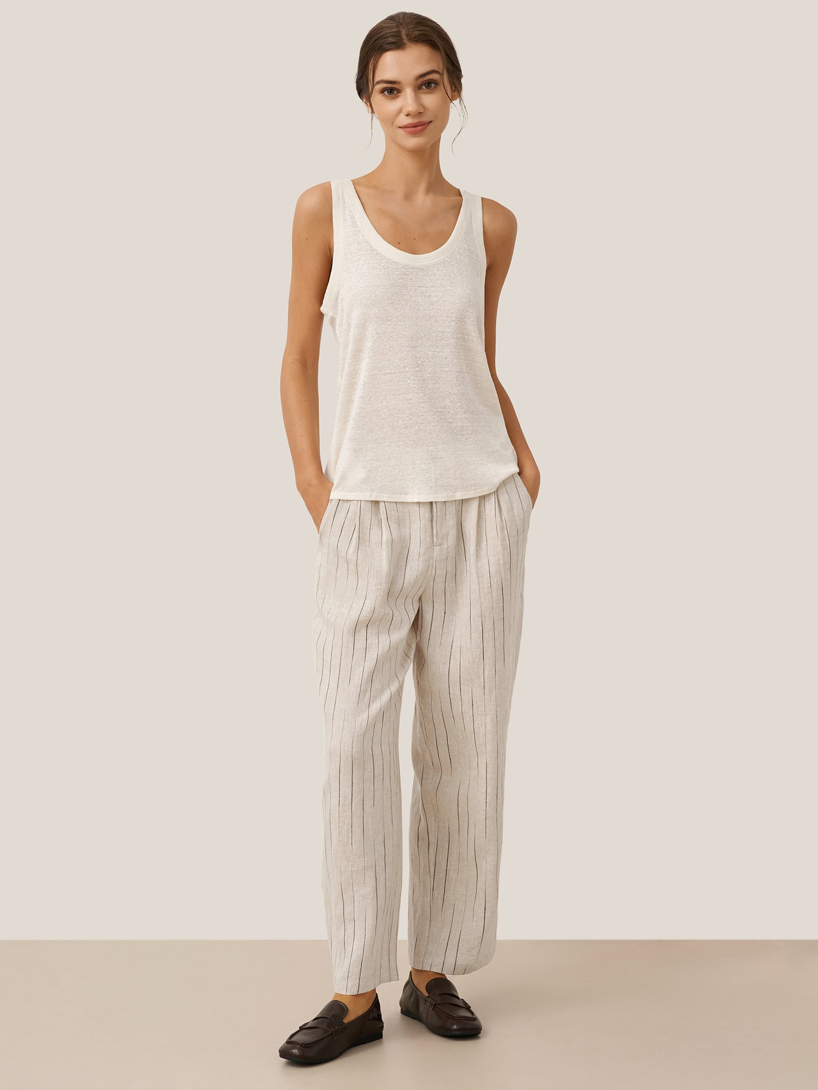 100% Linen Sketch Stripe Suit Set ELOISE by LINTICO for women