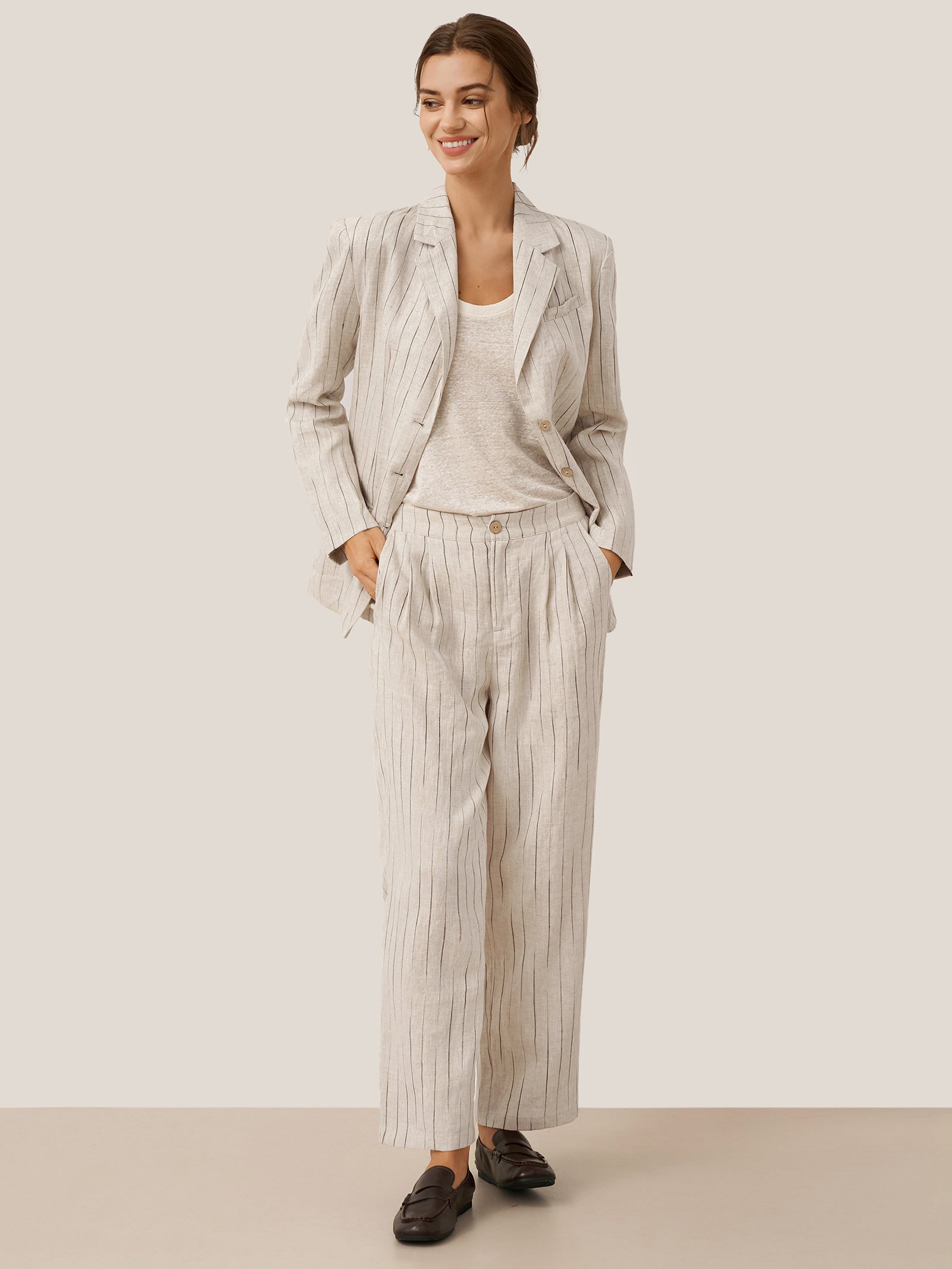 100% Linen Sketch Stripe Suit Set ELOISE by LINTICO for women