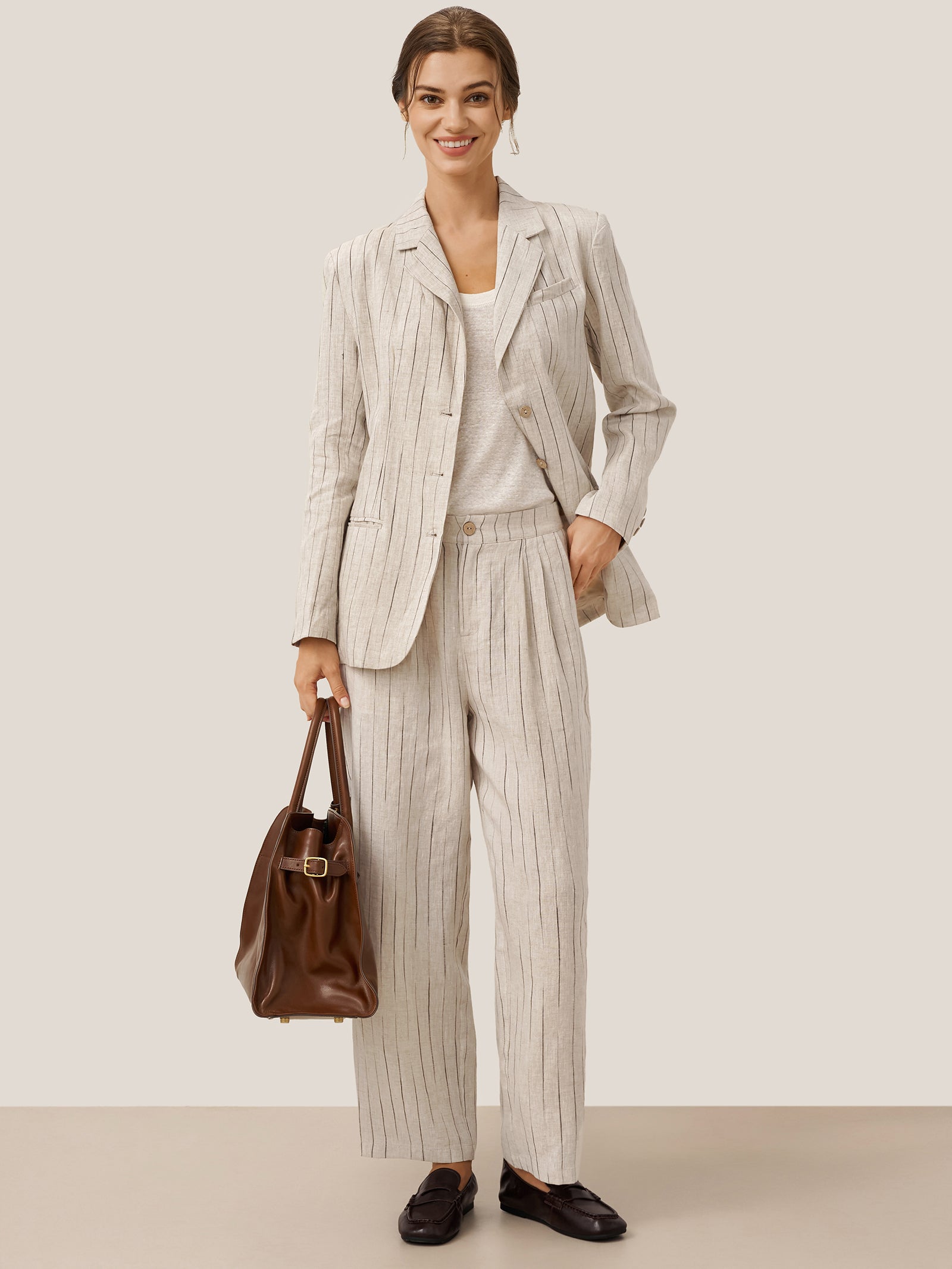 100% Linen Sketch Stripe Suit Set ELOISE by LINTICO for women