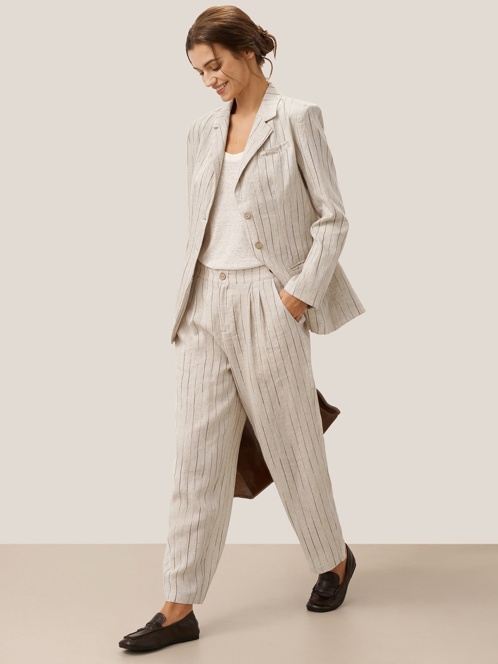 100% Linen Sketch Stripe Suit Set ELOISE by LINTICO for women
