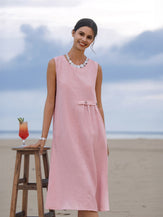 100% Linen Sleeveless Accordion Pleat Midi Dress TINA by LINTICO for women