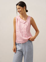 100% Linen Sleeveless Crescent Collar Top KARA by LINTICO for women