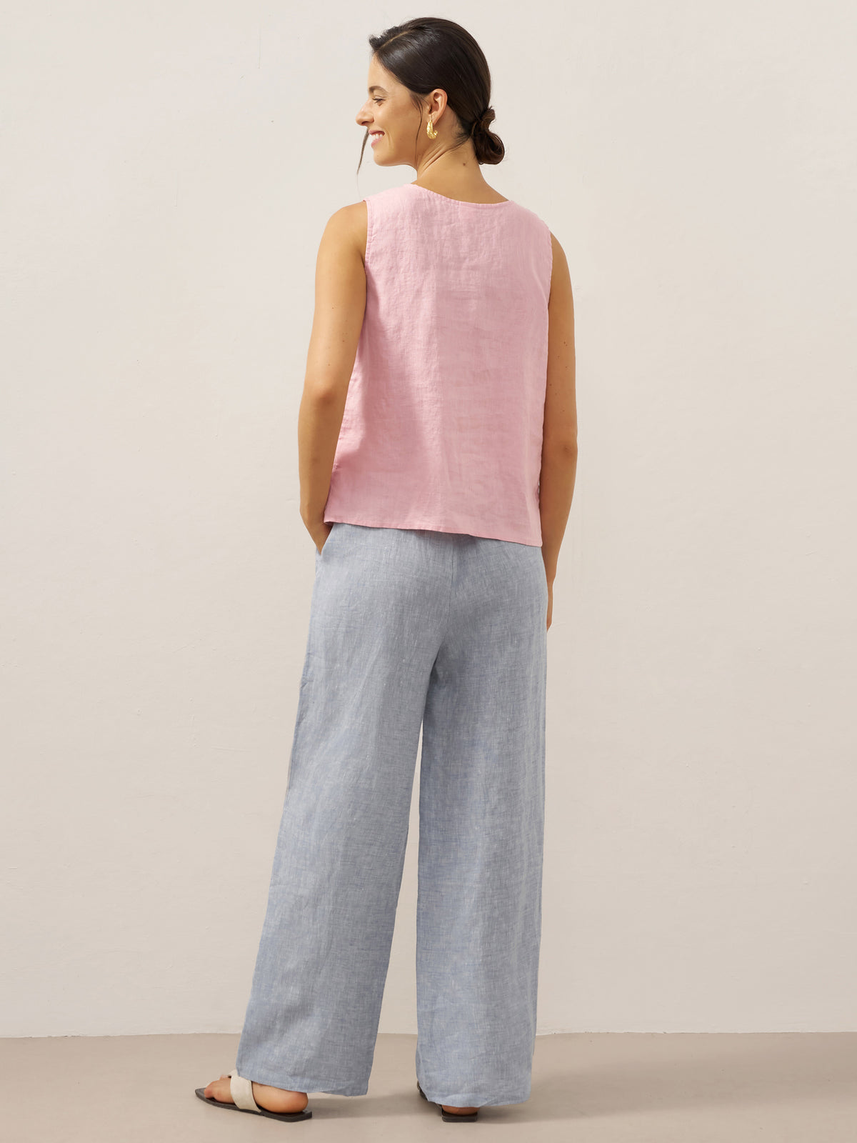 100% Linen Sleeveless Crescent Collar Top KARA by LINTICO for women