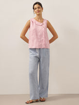 100% Linen Sleeveless Crescent Collar Top KARA by LINTICO for women