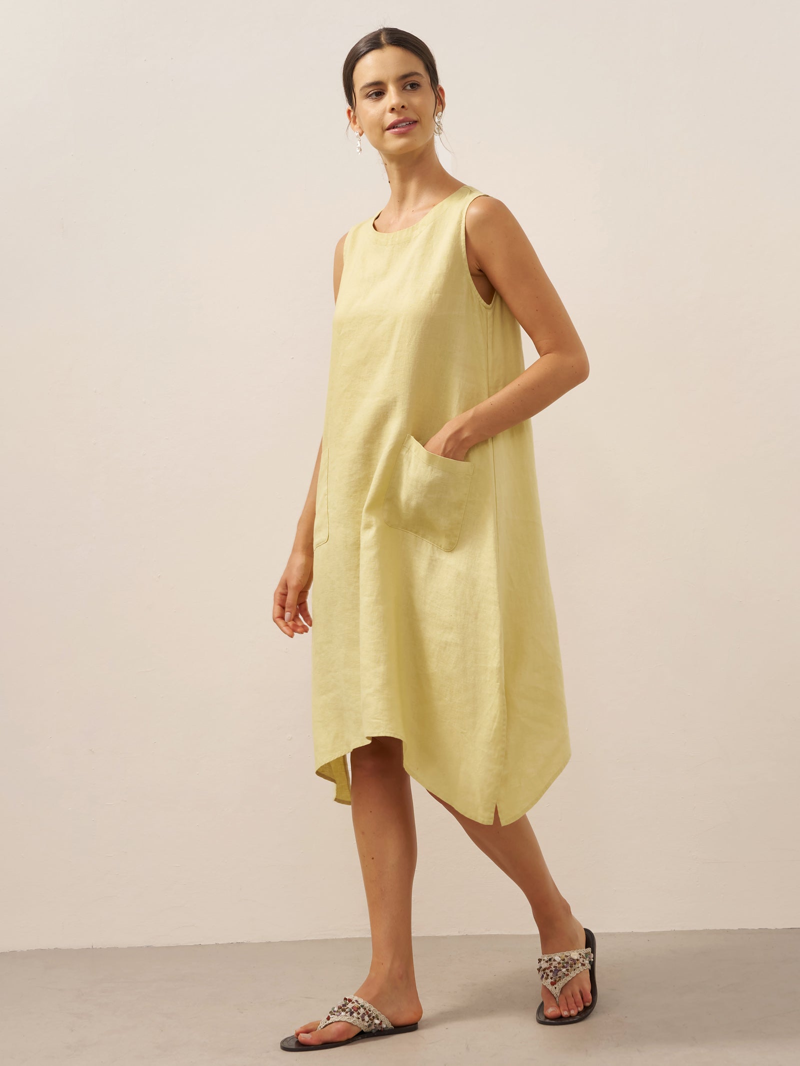 100% Linen Sleeveless Pocket A-Line Mini Dress LUZ – LINTICO