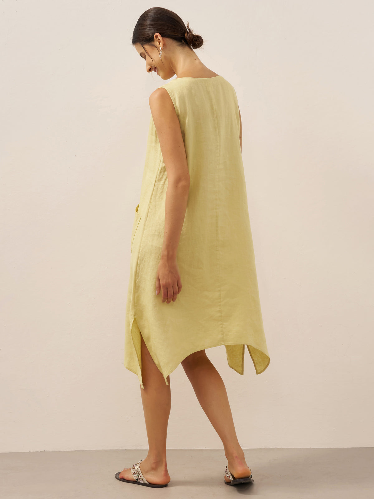 100% Linen Sleeveless Pocket A-Line Mini Dress LUZ by LINTICO for women