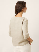 100% Linen Split Neck Inverted Pleat Top TABITHA by LINTICO for women