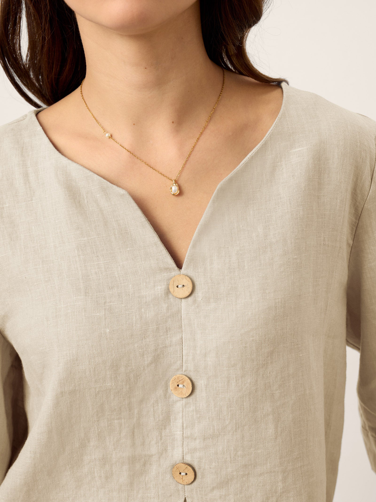 100% Linen Split Neck Inverted Pleat Top TABITHA by LINTICO for women