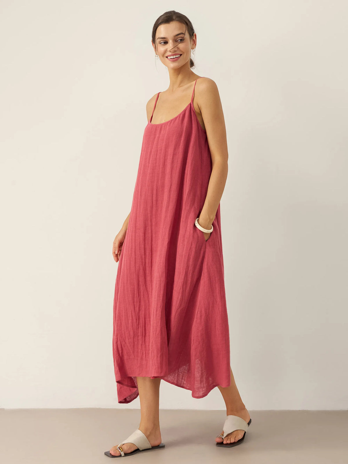 100% Linen Strappy Maxi Dress & Cover-Up Set UNA by LINTICO for women