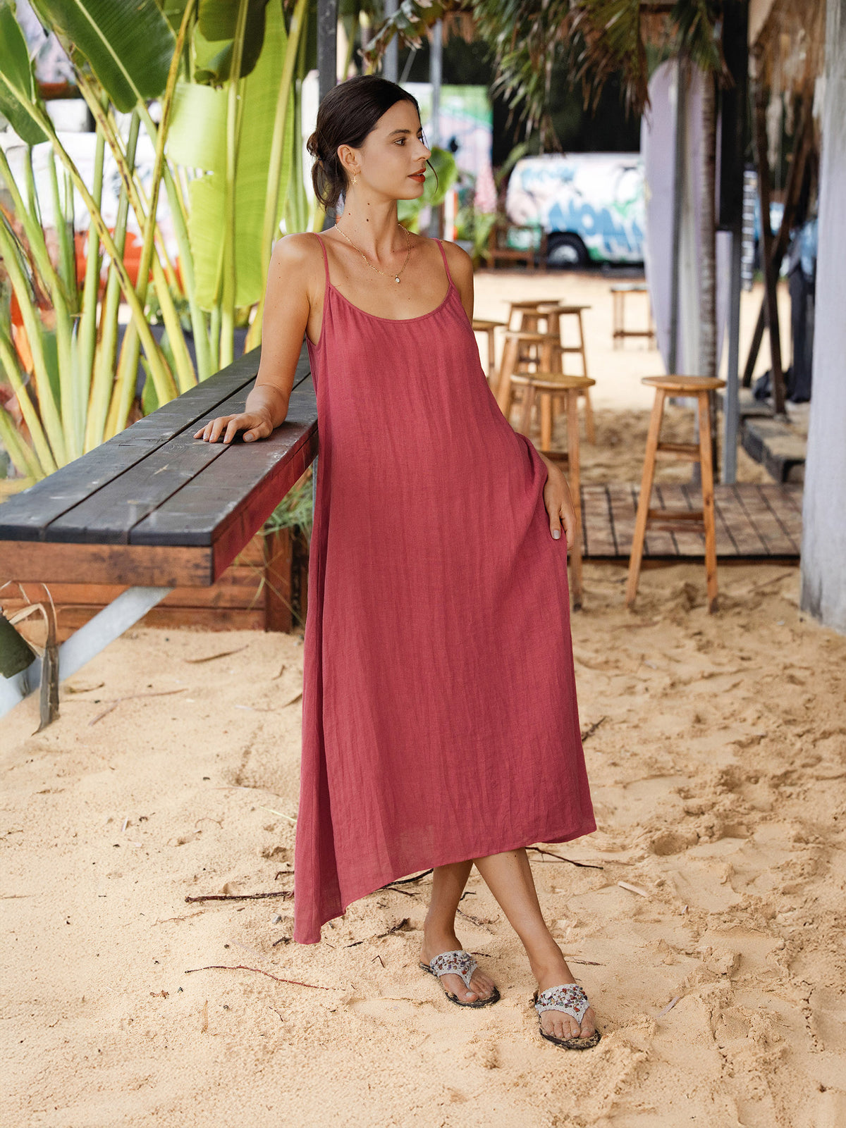 100% Linen Strappy Maxi Dress & Cover-Up Set UNA by LINTICO for women
