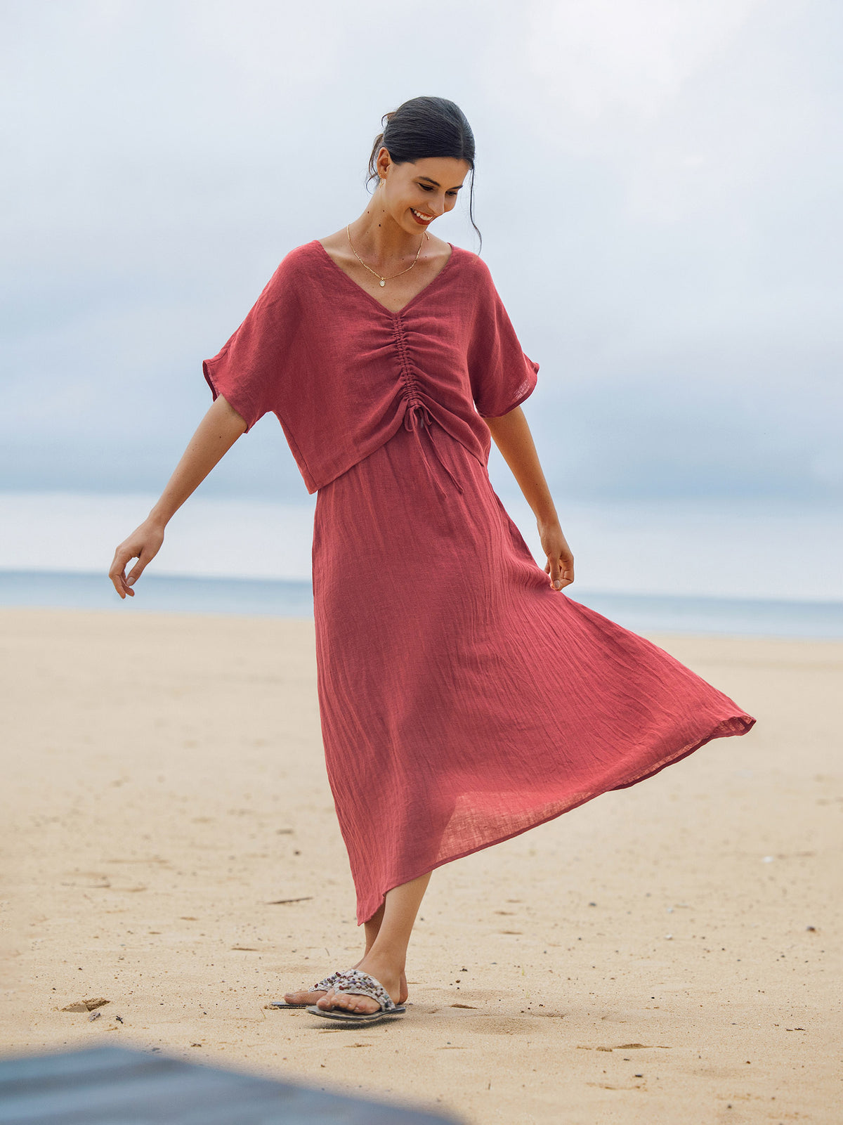 100% Linen Strappy Maxi Dress & Cover-Up Set UNA by LINTICO for women