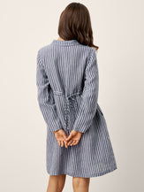 100% Linen Striped Back Drawstring Midi Shirt Dress ADELAIDE by LINTICO for women