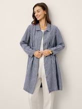 100% Linen Striped Back Drawstring Midi Shirt Dress ADELAIDE by LINTICO for women