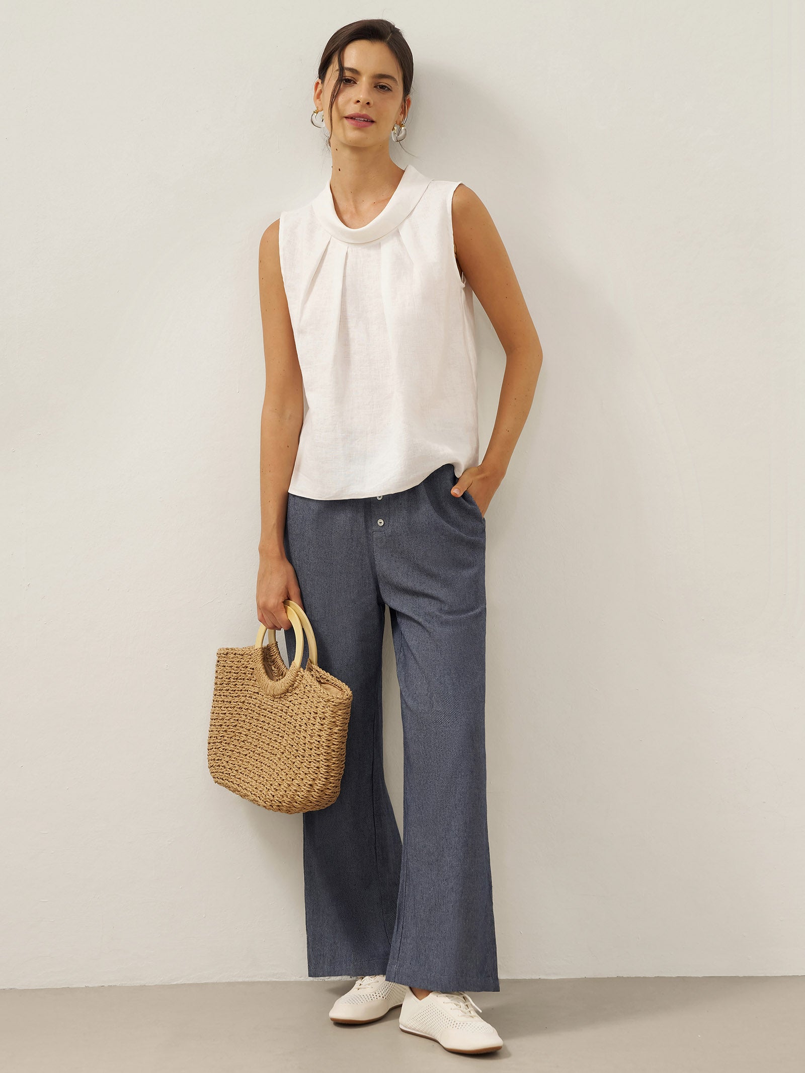 100% Linen Structured Collar Sleeveless Blouse BLAIR by LINTICO for women