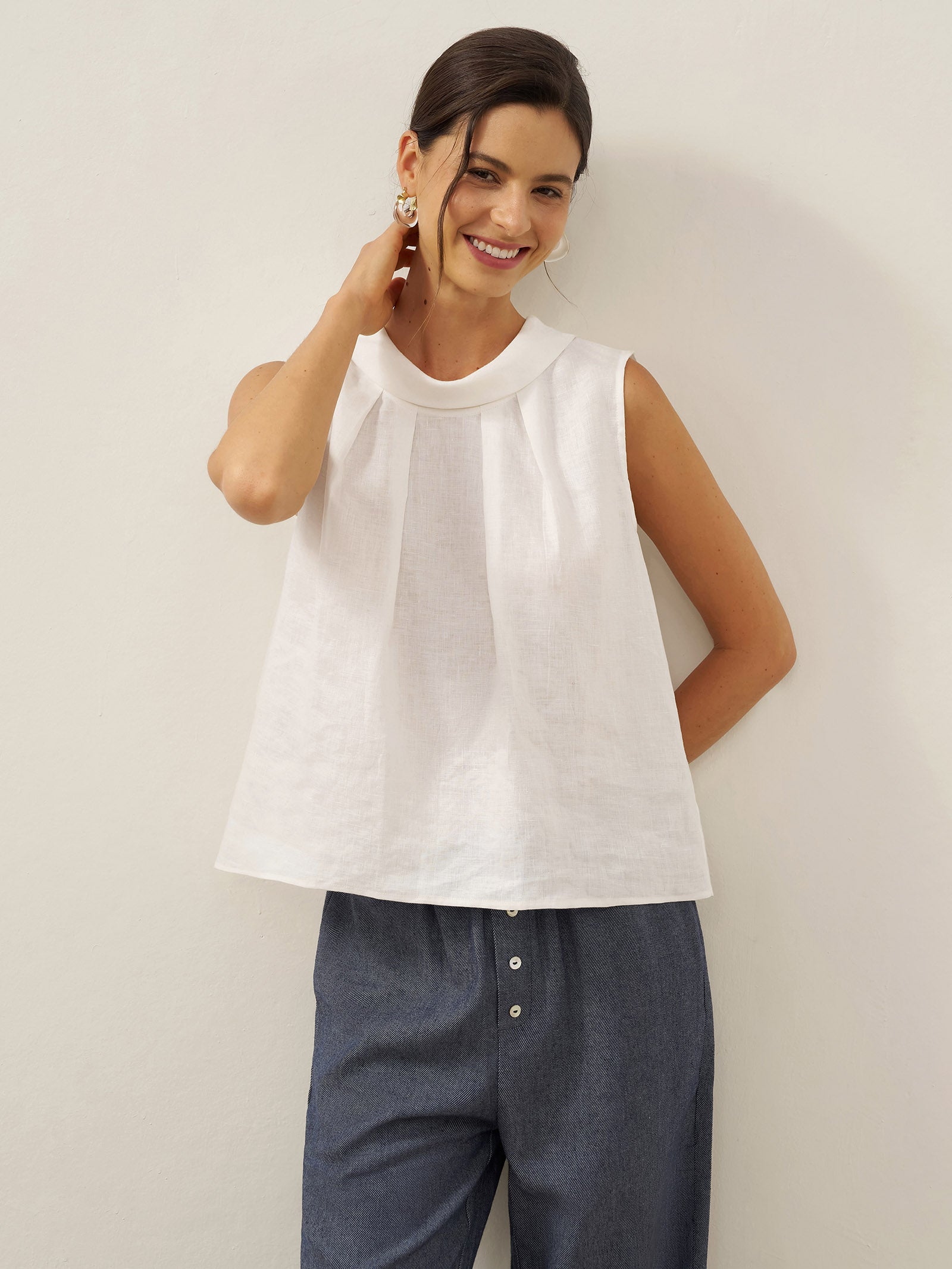 100% Linen Structured Collar Sleeveless Blouse BLAIR by LINTICO for women