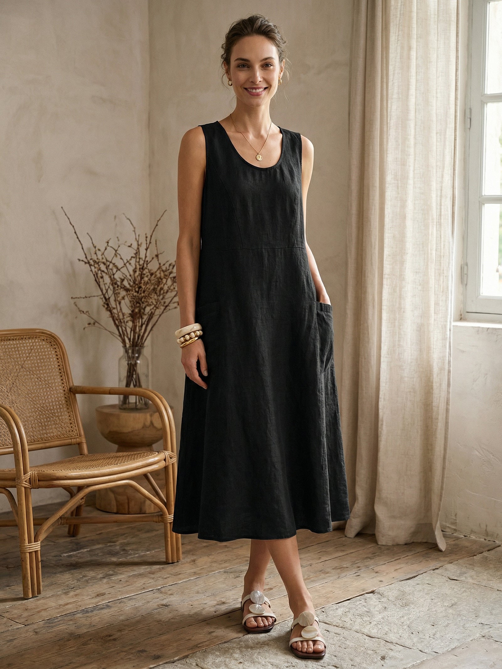 100% Linen Swing Beach Tank Dress GIANA by LINTICO for women
